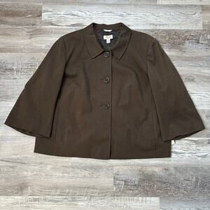 Talbots Woman Jacket Brown Stretch Cropped Swing Fit 3/4 Sleeve 24W Vintage
